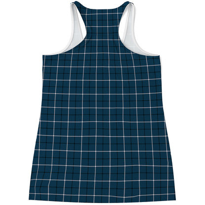Deep Blue Tattersall Pattern Print Women's Racerback Tank Top