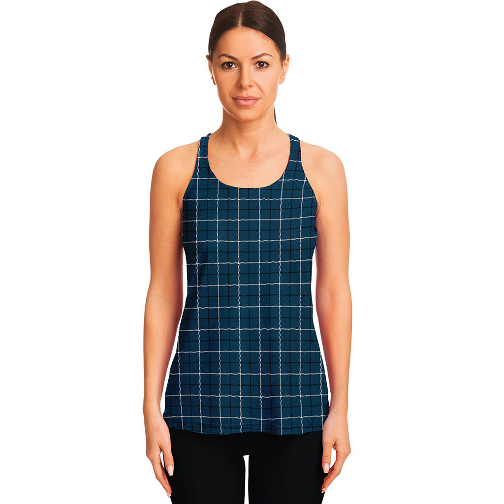 Deep Blue Tattersall Pattern Print Women's Racerback Tank Top