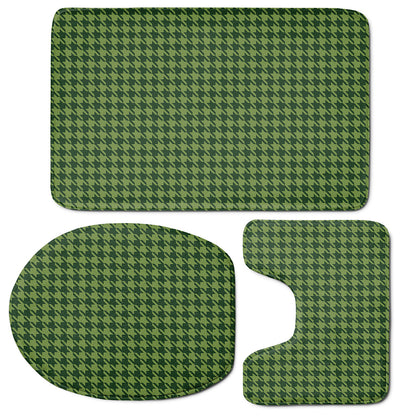 Deep Green Houndstooth Pattern Print 3 Piece Bath Mat Set