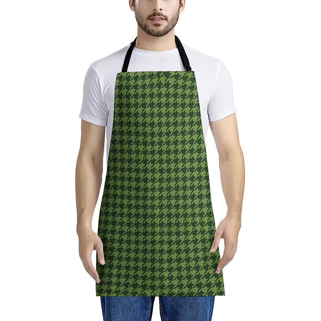 Deep Green Houndstooth Pattern Print Apron