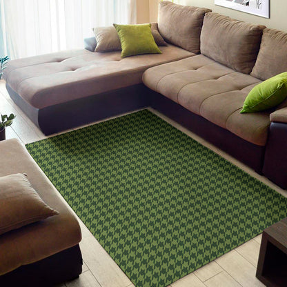 Deep Green Houndstooth Pattern Print Area Rug