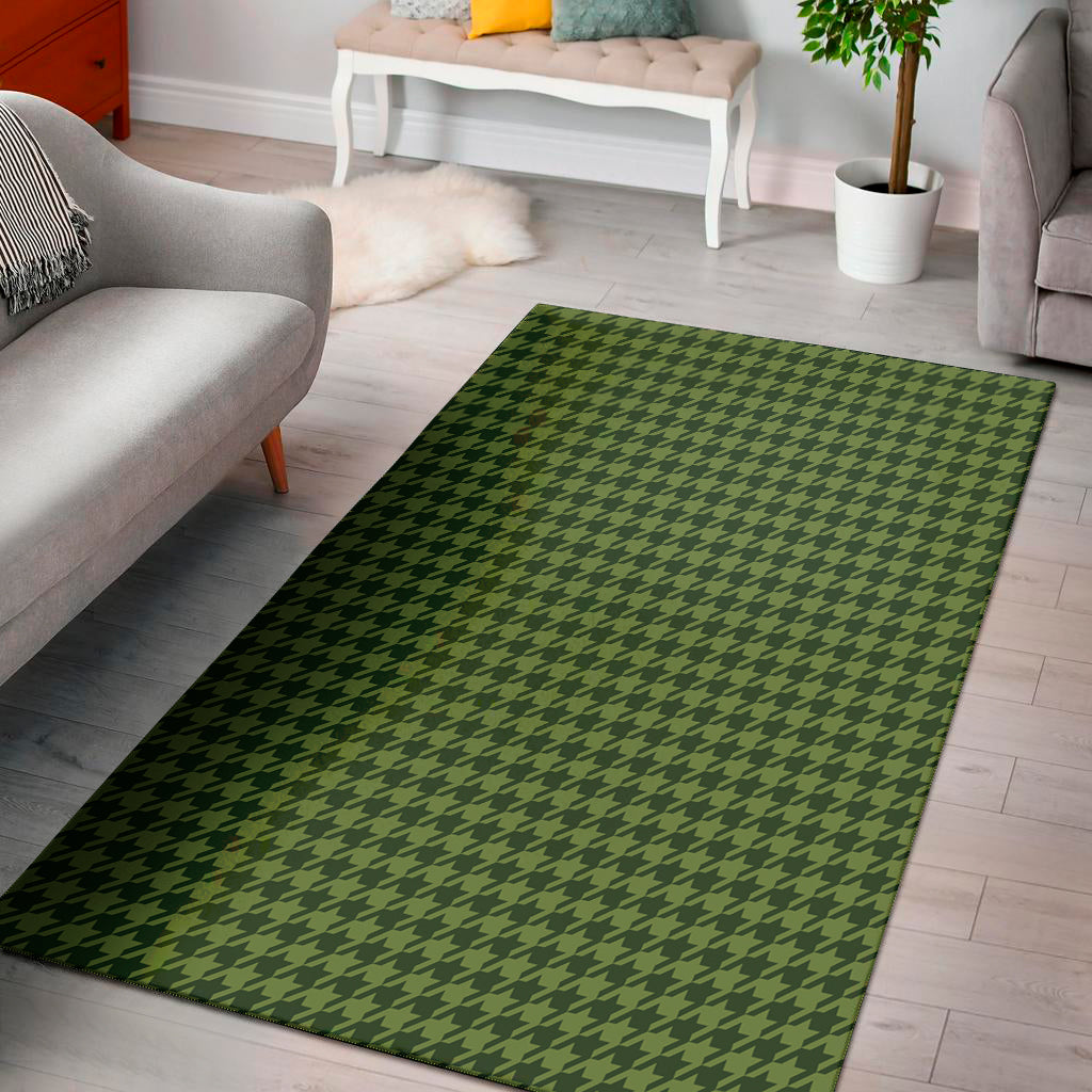 Deep Green Houndstooth Pattern Print Area Rug