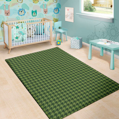 Deep Green Houndstooth Pattern Print Area Rug