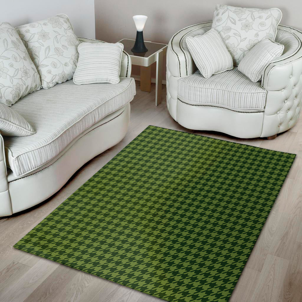 Deep Green Houndstooth Pattern Print Area Rug