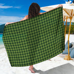 Deep Green Houndstooth Pattern Print Beach Sarong Wrap