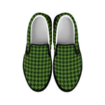 Deep Green Houndstooth Pattern Print Black Slip On Shoes