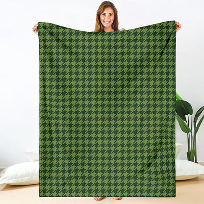 Deep Green Houndstooth Pattern Print Blanket