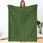 Deep Green Houndstooth Pattern Print Blanket
