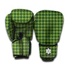 Deep Green Houndstooth Pattern Print Boxing Gloves