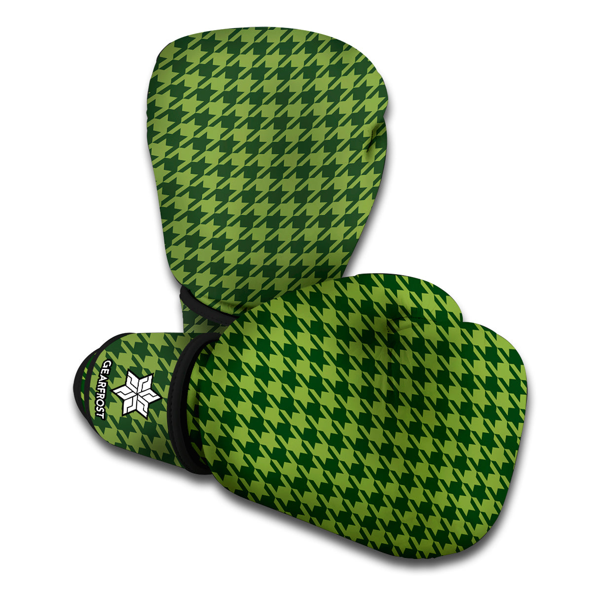 Deep Green Houndstooth Pattern Print Boxing Gloves