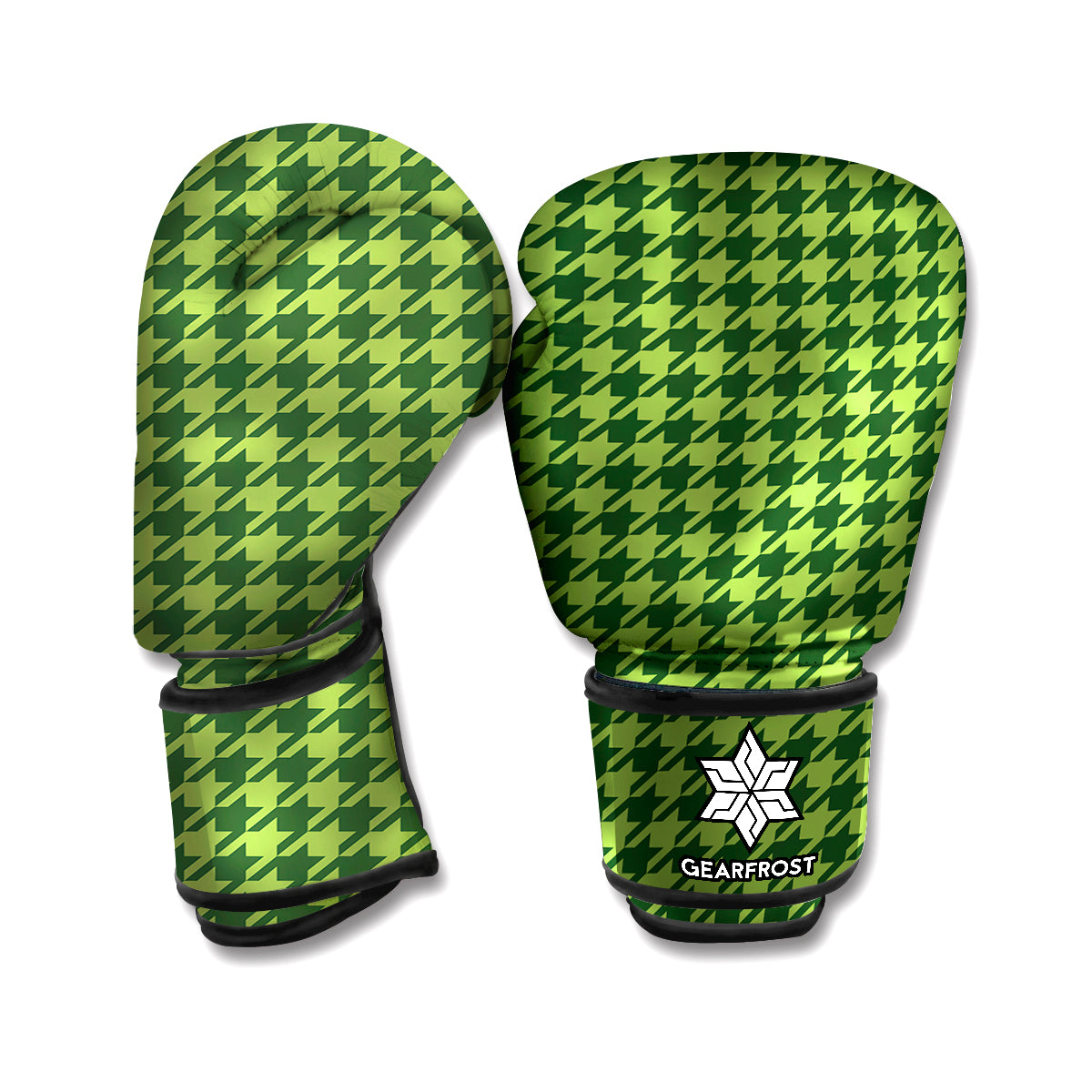 Deep Green Houndstooth Pattern Print Boxing Gloves