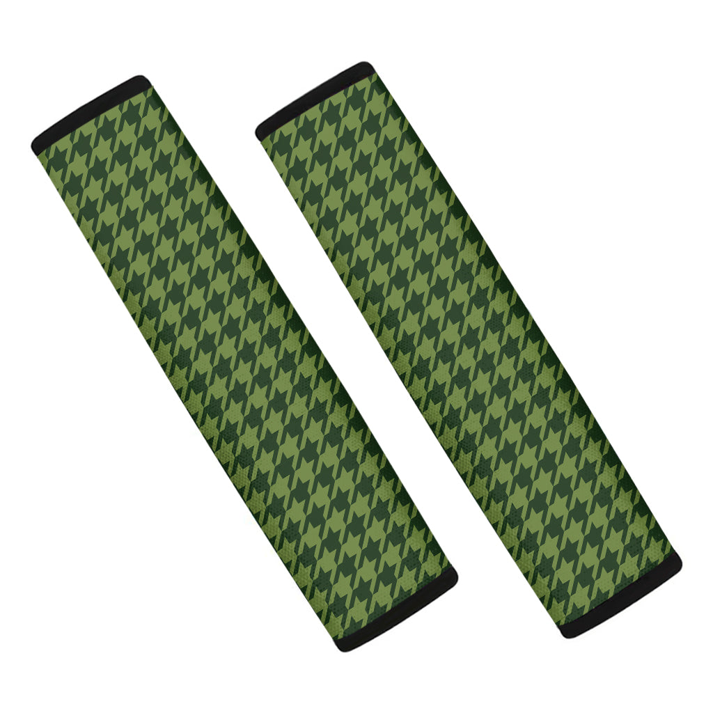 Deep Green Houndstooth Pattern Print Car Seat Belt Covers