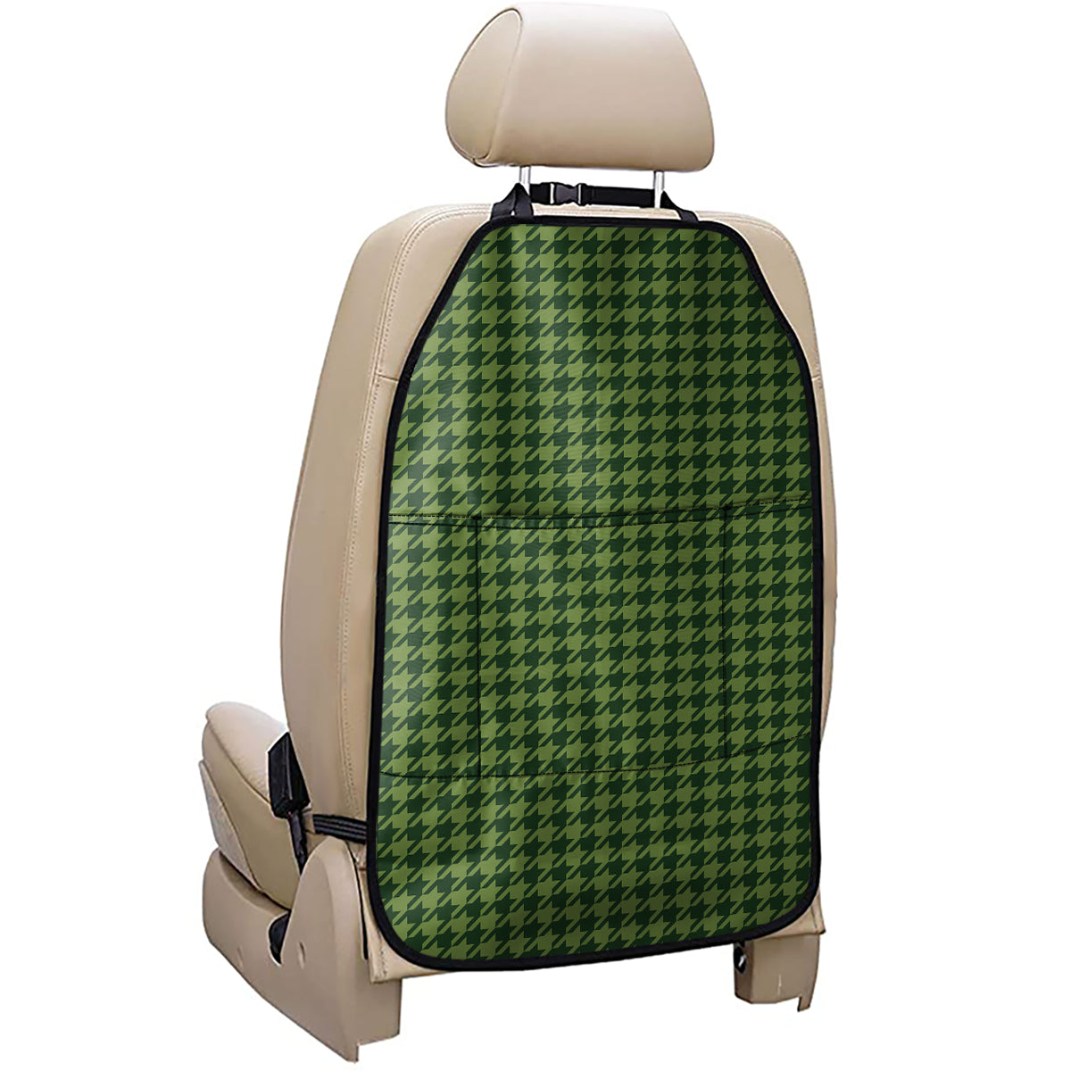 Deep Green Houndstooth Pattern Print Car Seat Organizers