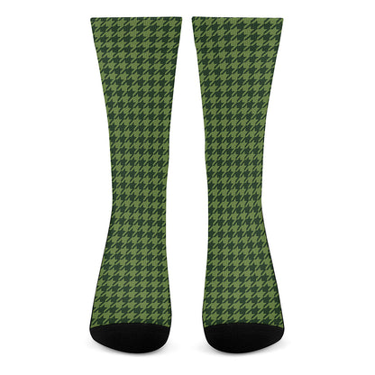 Deep Green Houndstooth Pattern Print Crew Socks