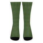 Deep Green Houndstooth Pattern Print Crew Socks