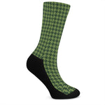 Deep Green Houndstooth Pattern Print Crew Socks