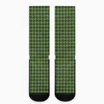 Deep Green Houndstooth Pattern Print Crew Socks