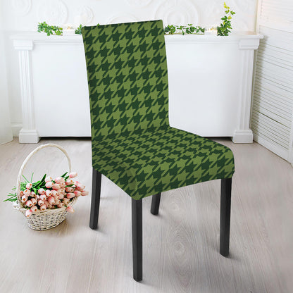 Deep Green Houndstooth Pattern Print Dining Chair Slipcover