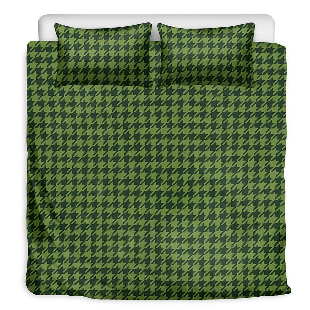Deep Green Houndstooth Pattern Print Duvet Cover Bedding Set