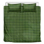Deep Green Houndstooth Pattern Print Duvet Cover Bedding Set