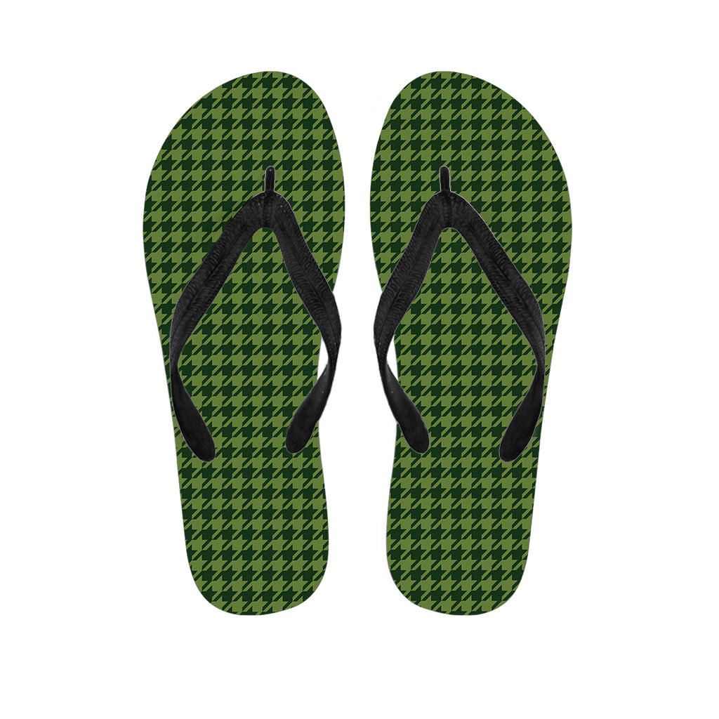 Deep Green Houndstooth Pattern Print Flip Flops