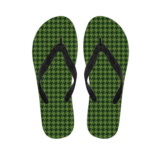 Deep Green Houndstooth Pattern Print Flip Flops
