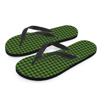 Deep Green Houndstooth Pattern Print Flip Flops