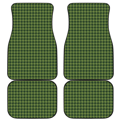 Deep Green Houndstooth Pattern Print Front and Back Car Floor Mats