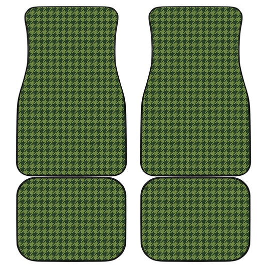 Deep Green Houndstooth Pattern Print Front and Back Car Floor Mats