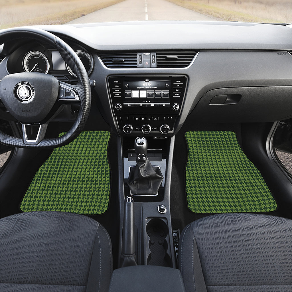 Deep Green Houndstooth Pattern Print Front and Back Car Floor Mats