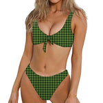 Deep Green Houndstooth Pattern Print Front Bow Tie Bikini