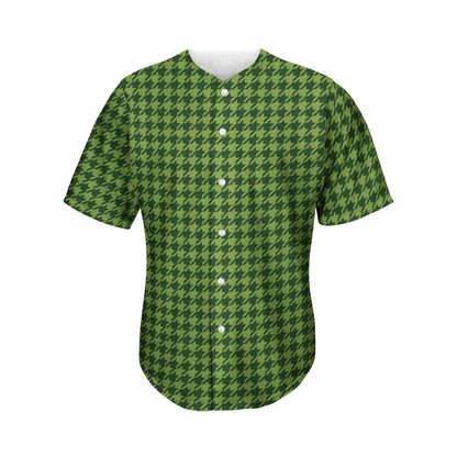 Deep Green Houndstooth Pattern Print Men's Baseball Jersey