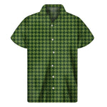 Deep Green Houndstooth Pattern Print Men's Short Sleeve Shirt