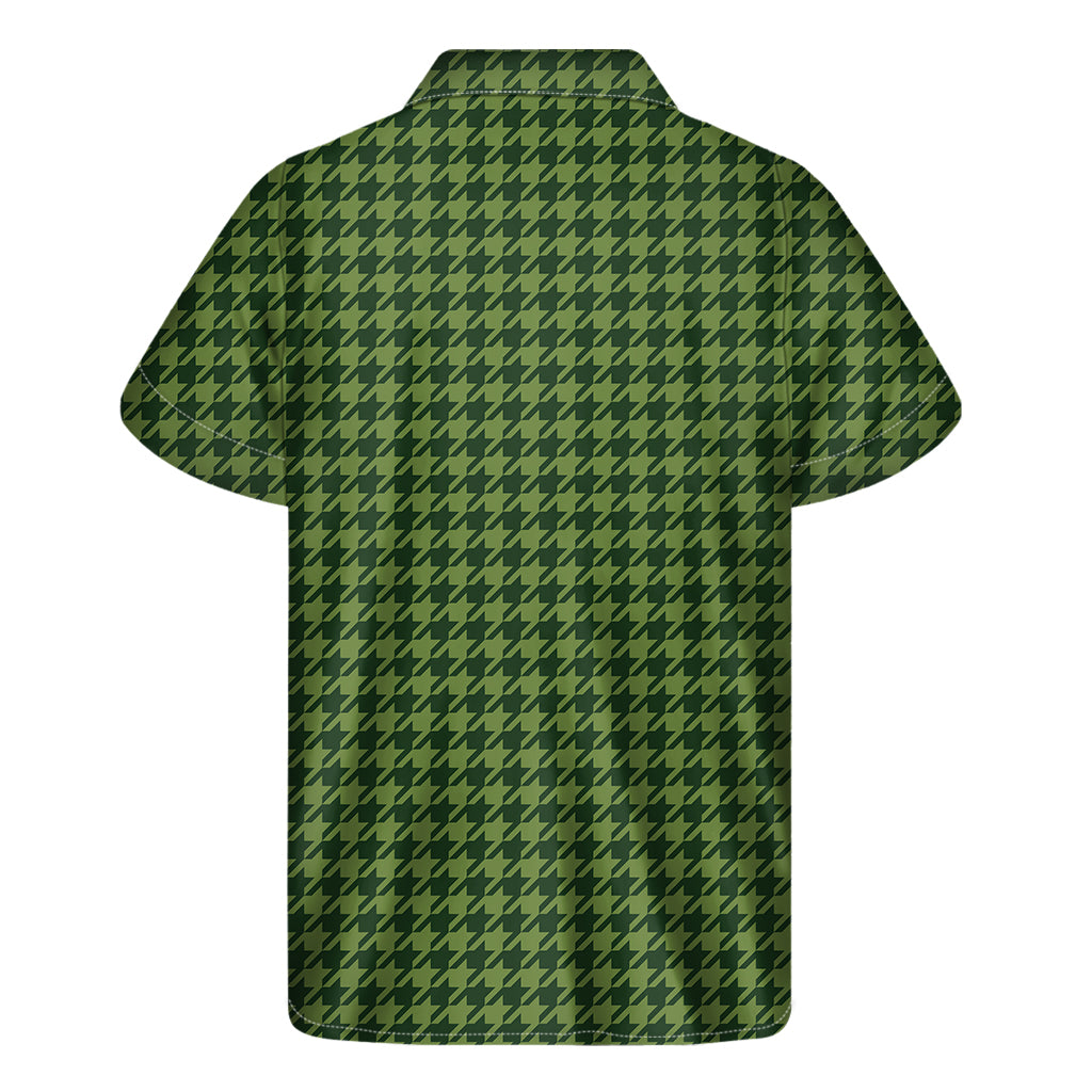 Deep Green Houndstooth Pattern Print Men's Short Sleeve Shirt