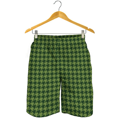 Deep Green Houndstooth Pattern Print Men's Shorts