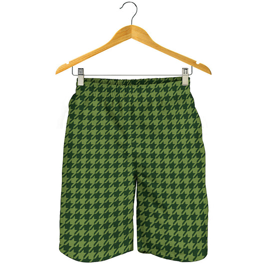 Deep Green Houndstooth Pattern Print Men's Shorts