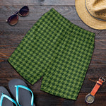 Deep Green Houndstooth Pattern Print Men's Shorts