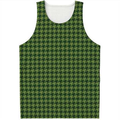 Deep Green Houndstooth Pattern Print Men's Tank Top