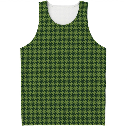 Deep Green Houndstooth Pattern Print Men's Tank Top