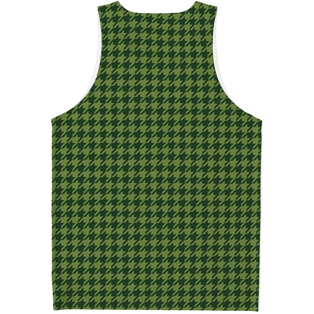 Deep Green Houndstooth Pattern Print Men's Tank Top