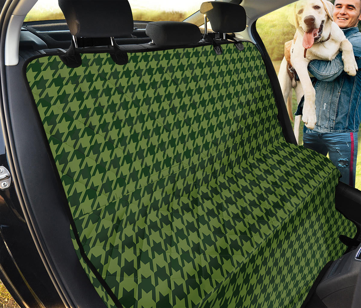Deep Green Houndstooth Pattern Print Pet Car Back Seat Cover
