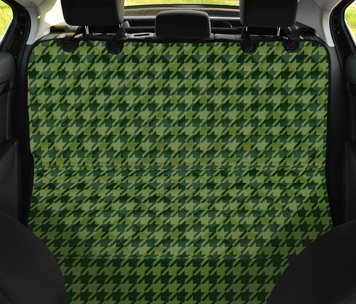 Deep Green Houndstooth Pattern Print Pet Car Back Seat Cover