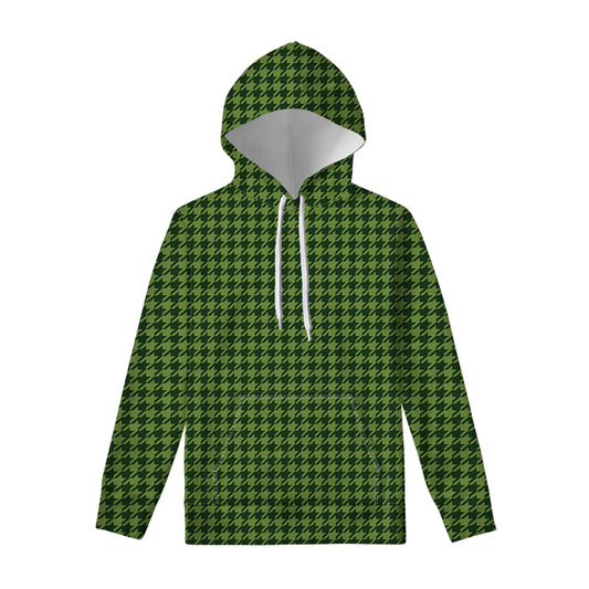 Deep Green Houndstooth Pattern Print Pullover Hoodie