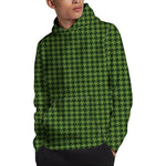 Deep Green Houndstooth Pattern Print Pullover Hoodie