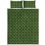 Deep Green Houndstooth Pattern Print Quilt Bed Set