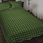 Deep Green Houndstooth Pattern Print Quilt Bed Set