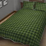 Deep Green Houndstooth Pattern Print Quilt Bed Set
