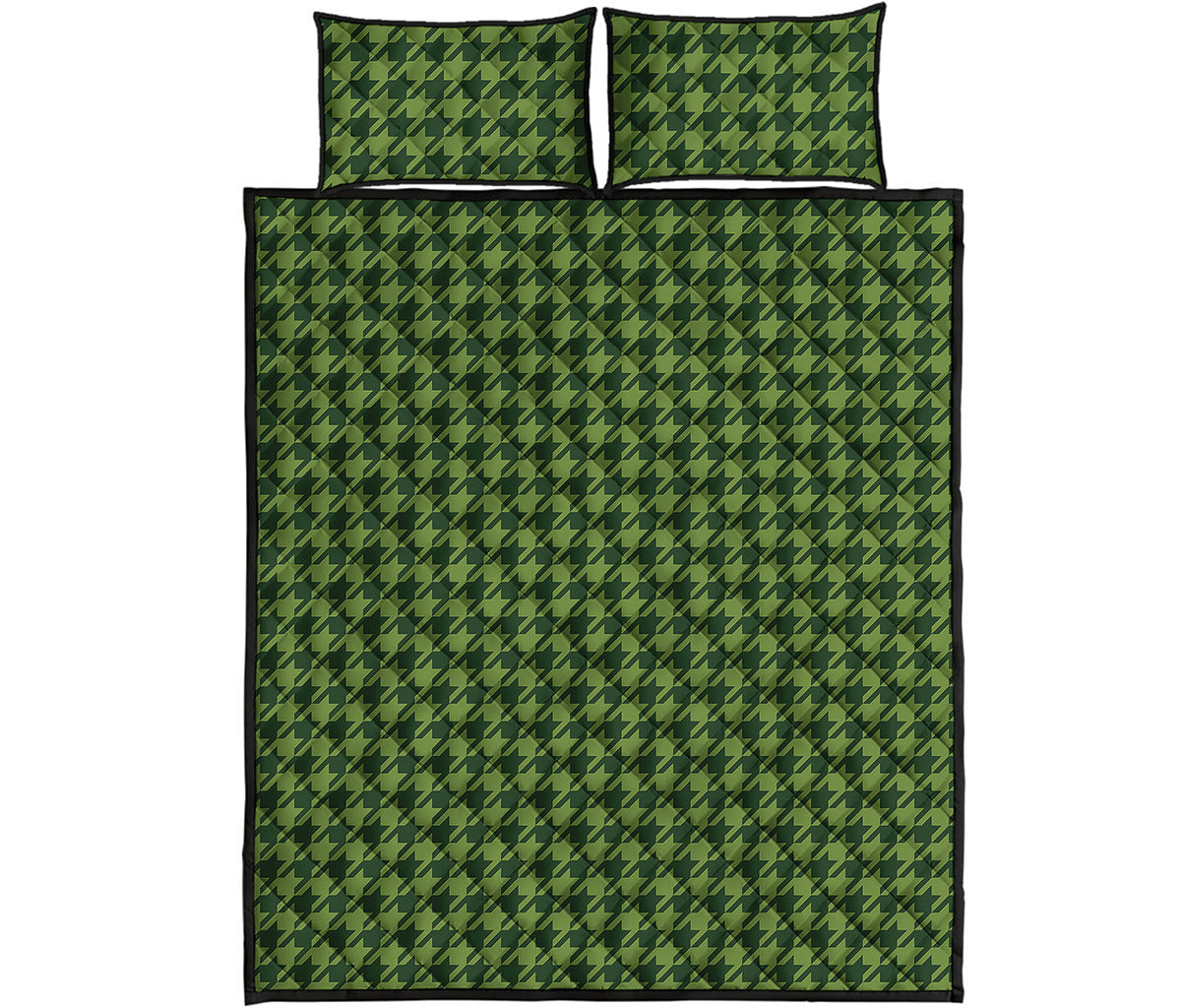 Deep Green Houndstooth Pattern Print Quilt Bed Set