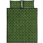 Deep Green Houndstooth Pattern Print Quilt Bed Set