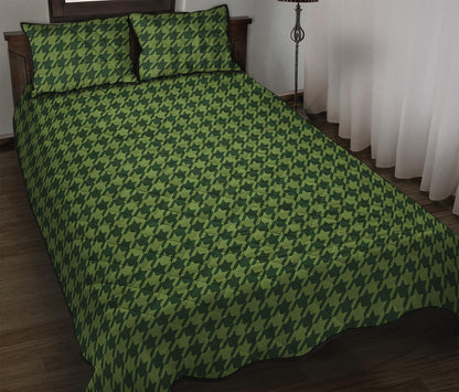 Deep Green Houndstooth Pattern Print Quilt Bed Set